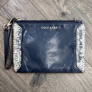 Cole Haan Navy and Silver Wristlet Clutch